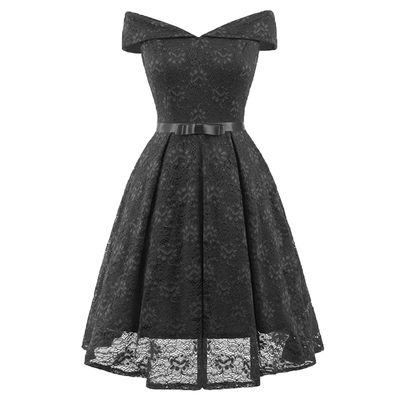 2021 Новые модельные дамские пикантные туфли Сезон лето Плечо кружевное платье с