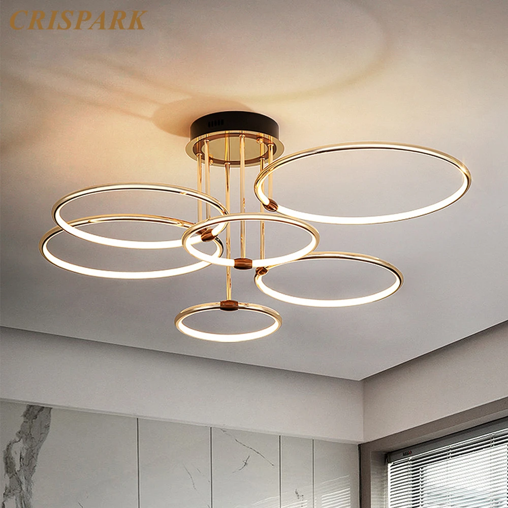 

Nordic Home Decoration LED Ceiling Lamp Modern Aluminum Circular Chandelier Lights Gold Multiring Light Fixture for Living Room