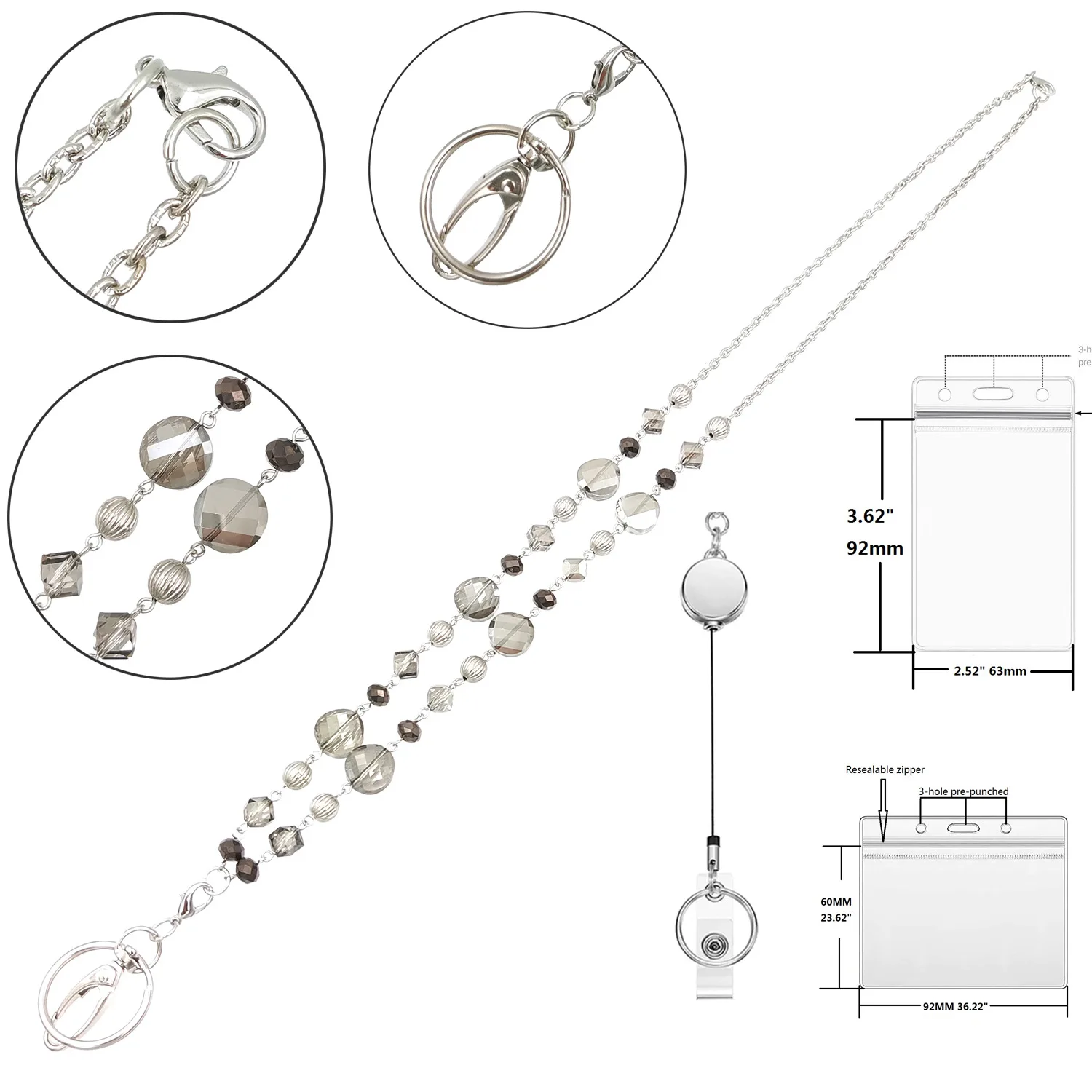 

KURSHUNI Vintage Badge Lanyard Baded Necklace ID Keys Holder for Employees Nurses OL Simple Retro Sweater Necklaces For Women