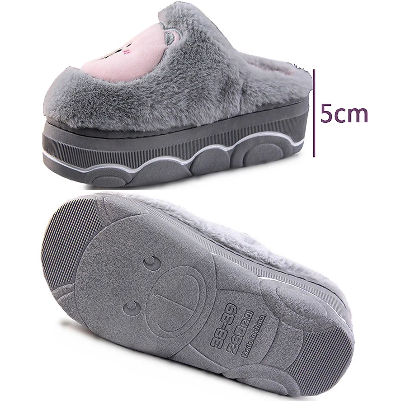 Женские меховые тапочки Зимние теплые хлопковые на толстой платформе 5 см с