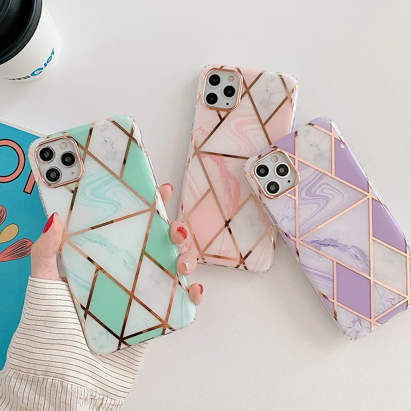 

Plating Geometric Phone Case For iphone 11 11pro 11proMAX X XS XR Silicone Plating Marble Phone Cover A004 DALA