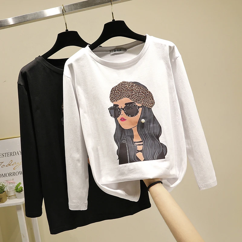 S ~ 2XL Женский Топ модный Повседневный новинка 2020 Весенние футболки принт длинный