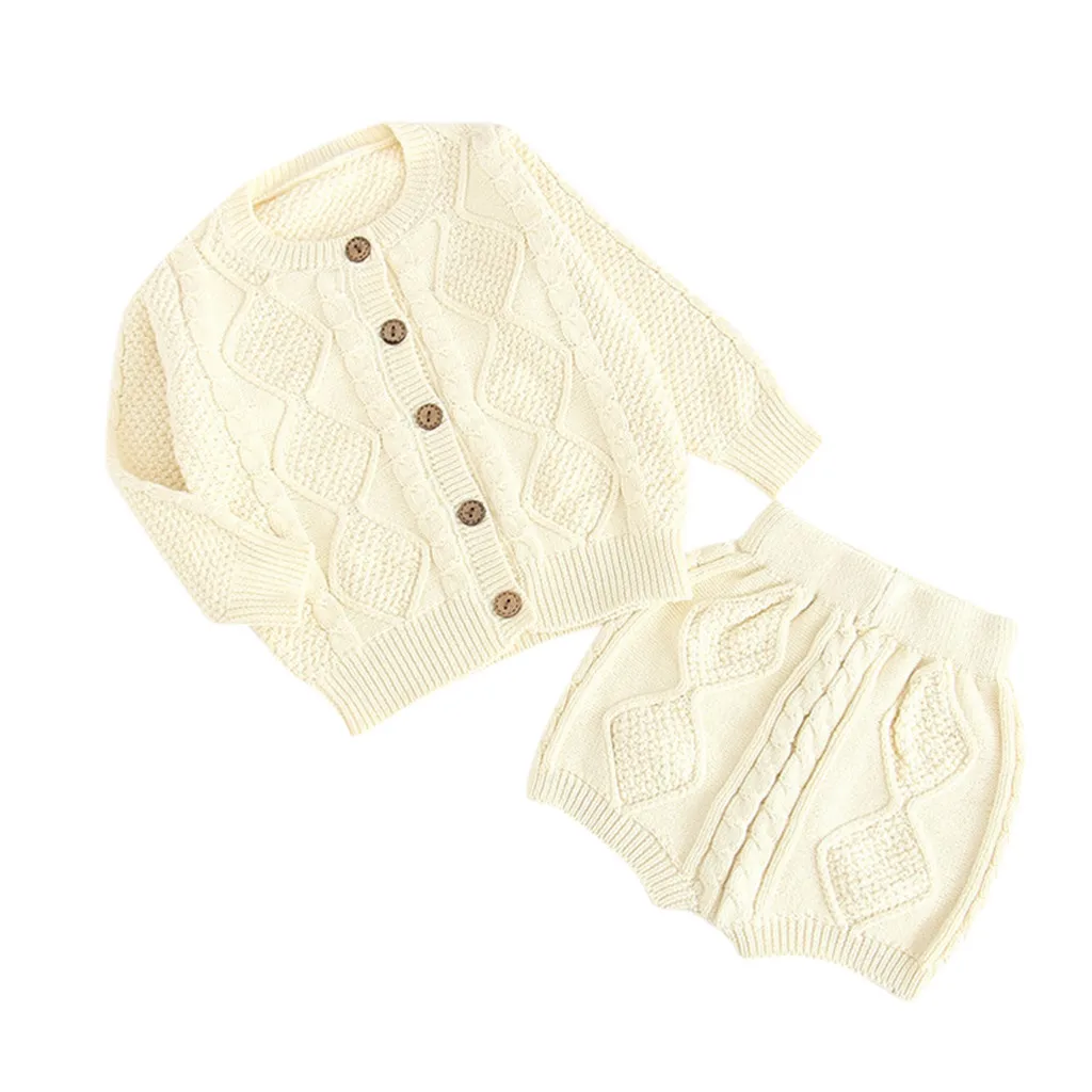 02 0-24M Knitting Girls Clothing Sets Pure Cotton Knit Suit Long Sleeved Jacket Shorts Two Pieces Girls Clothes Girls Clothing Sets - Color: 02