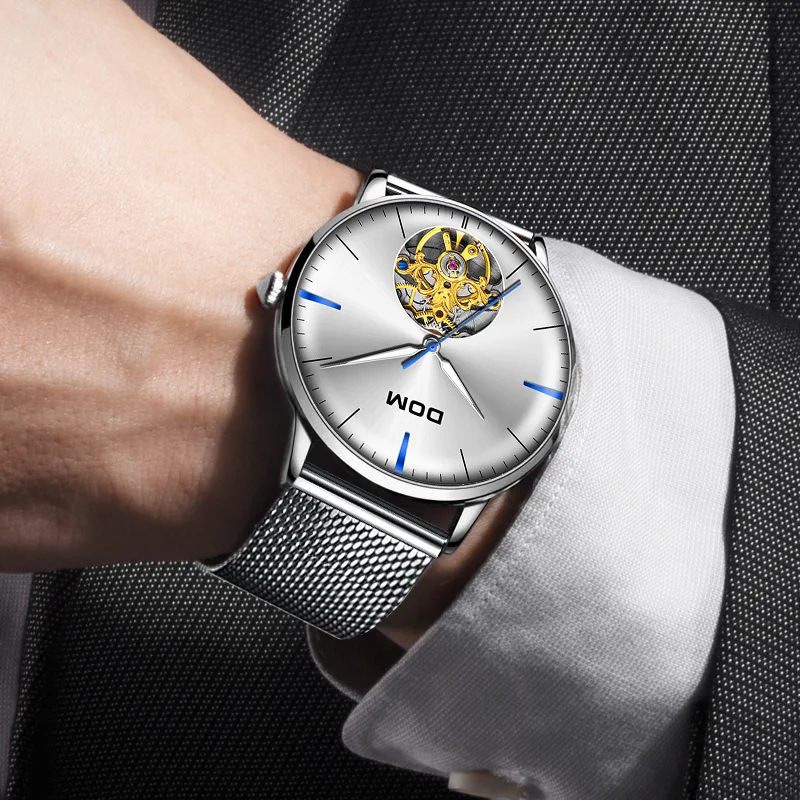 DOM Мужские автоматические механические модные топ Брендовые Часы бизнес-класса