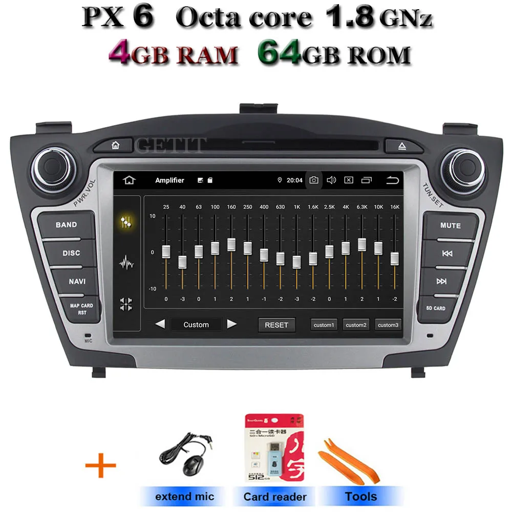 PX6 standard 4 Гб+ 64 ГБ Автомобильный мультимедийный плеер gps 2 Din Android 9 для hyundai IX35 TUCSON 2009- радио dvd-плеер hyundai ix35 аксессуары - Цвет: PX6 standard