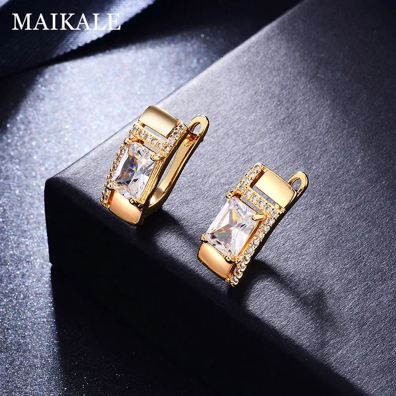 MAIKALE, классические серьги-гвоздики, золотой, серебряный цвет, белый AAA кубический цирконий, большие простые корейские серьги для женщин, подарки