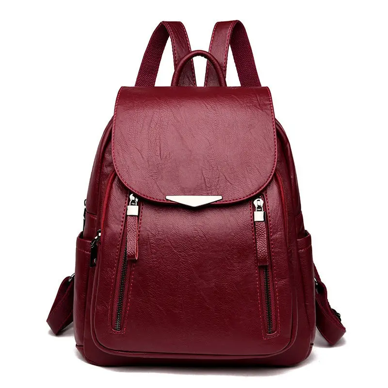 

Backpack female 2021 new Korean version large-capacity bag fashion soft leather lady backpack trendy travel school bag