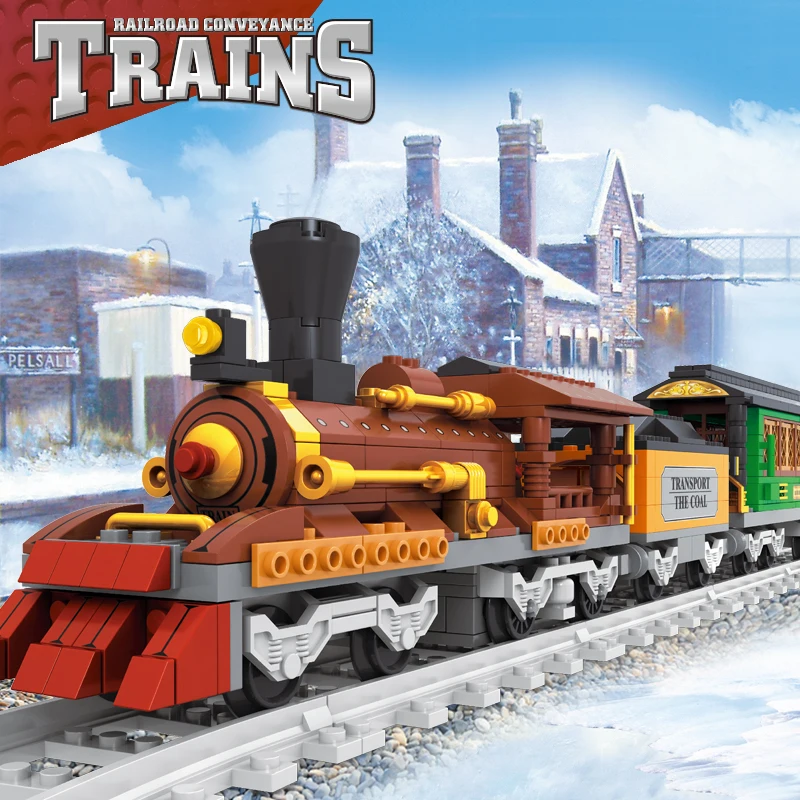 

AUSINI Chimney Locomotive Trains Railroad Model Building Blocks Toys for Children Construction City Railway Transport Boys Toy