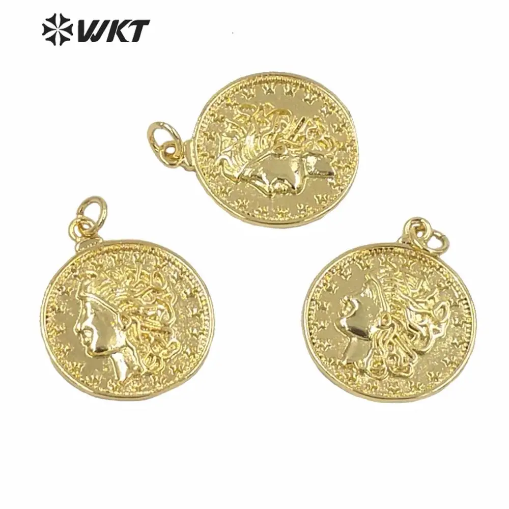 MP188 Оптовая Продажа Золотой цветной круглый кулон в виде монеты латунный