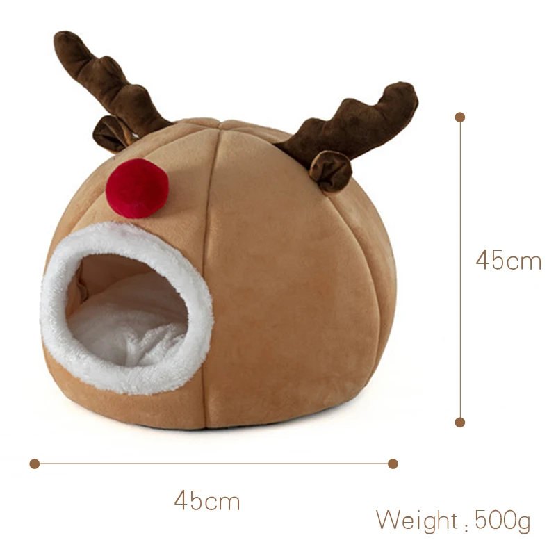 

Cute Elk-shaped Pet Cat Bed House Dog Bed Kennel Nest Warm Puppy Kitten Bed Cushion Pad Comfortable Cat House Cave Christmas