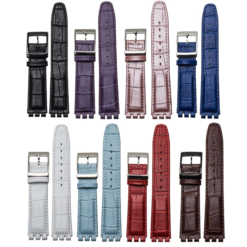 Pulsera de cuero genuino para swatch, correa de reloj de 17mm y 19mm, azul, rojo y negro, accesorios de correa de reloj para hombre y mujer