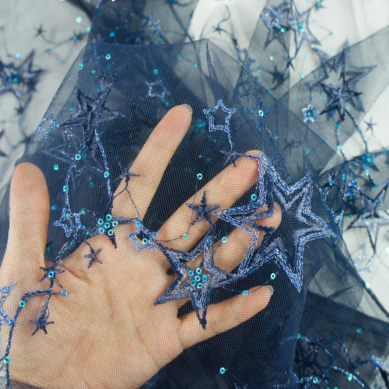 Width130CM Вышивка Звезда Тюль Мягкий блесток ткань для DIY свадебное праздничное