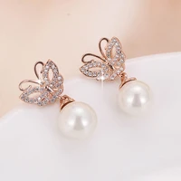 de14x fashion refined grace 4a zircon butterfly pearl earrings girlfriend gift party banquet woman jewelry earrings 2021