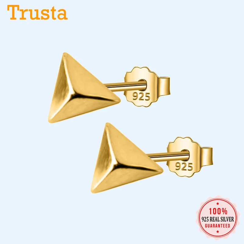 Trusta, 1 пара, 925 пробы, серебряные ювелирные изделия, маленькие серьги-гвоздики, золото/серебро, треугольные серьги, классный подарок для девушек-подростков DS1332
