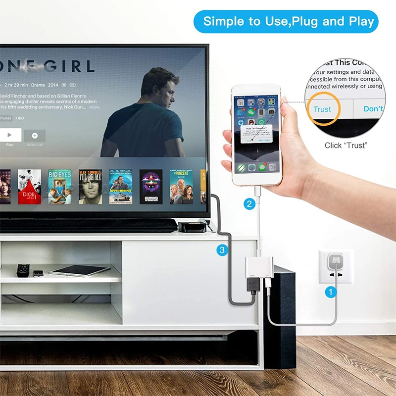 Для перехода от разъема Lightning к совместимому с HDMI кабель 1080P для iPhone телевизору