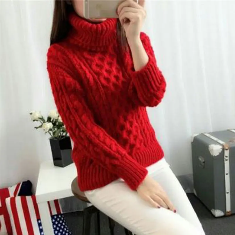 Winter Warm Turtleneck Sweaters 2019 Autumn Thick Knitted Sweater Women Ladies High Neck Pullover Female Thicken | Женская одежда