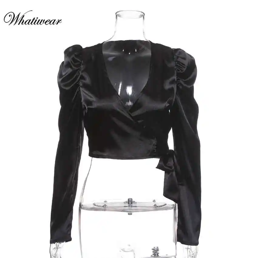 Whatiwear, Осенний женский укороченный топ, рубашка, сексуальный глубокий v-образный вырез, женские топы с бюстгальтером без косточек, жилет, камзол для женщин, завязывается, Camis Blsusas - Цвет: Black