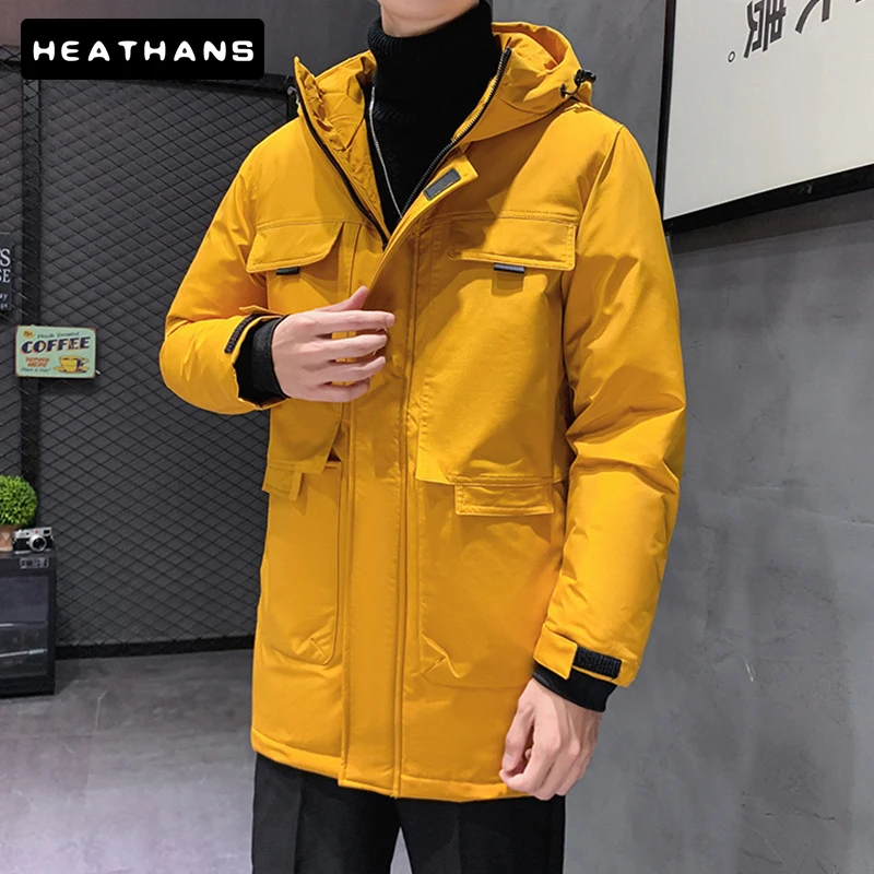 

Мужской короткий пуховик с капюшоном, теплый однотонный пуховик на белом утином пуху, зима 2021