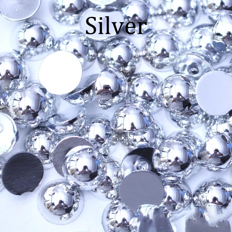 Silver ABS имитация жемчуга бисер плоская задняя сторона 2 3 4 5 6 8 10 12 14 мм AB цвета Кабошон полукруглый бисер Украшение для альбома DIY аксессуары - Цвет: Silver