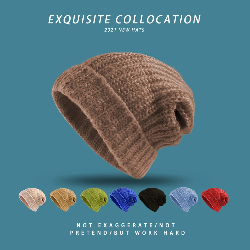 

Women's Hats In Winter 2021 Skullies Beanies Woolen Women's Warm Cycling Hat Loose Men's Knitted Pile Hat Women's Knitted Hats