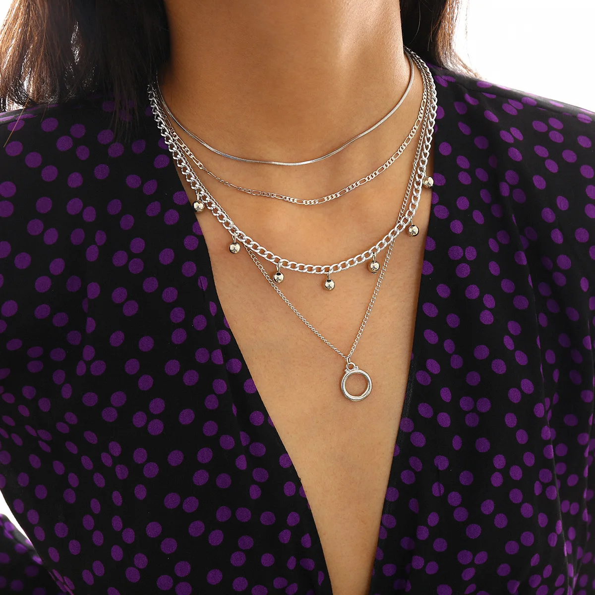 Visisap Retro Temperament Multi-element Party Necklaces for Women OL Simple Chain Multilayer Geometric Lady Necklace XR-C2546 | Украшения и