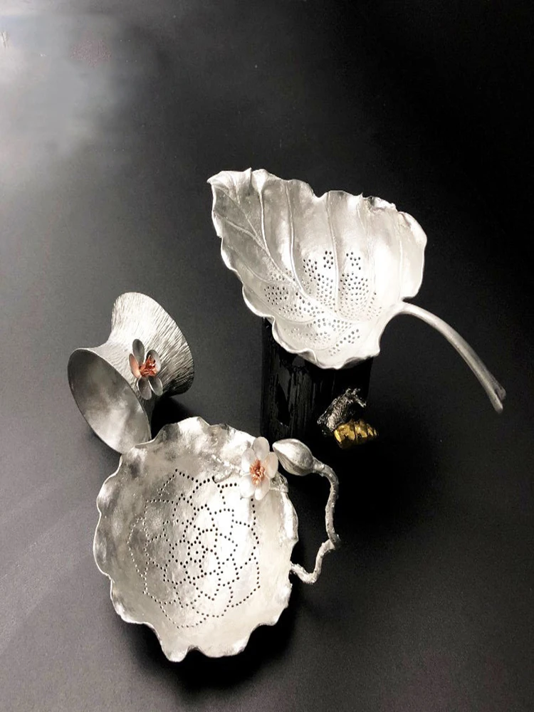 

New Tin Tea Strainers Filter Leaf Shaped Kung Fu Tea Tray Drainer Handmade Coffee Strainer Set Tools Teaware Strainer Infusers