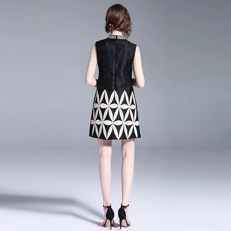 

HAYBLST Brand Women Dress 2019 Summer Elegant Fashion Embroidered Sleeveless Black Female Dress Breathable PlusSize 2XL Clothing