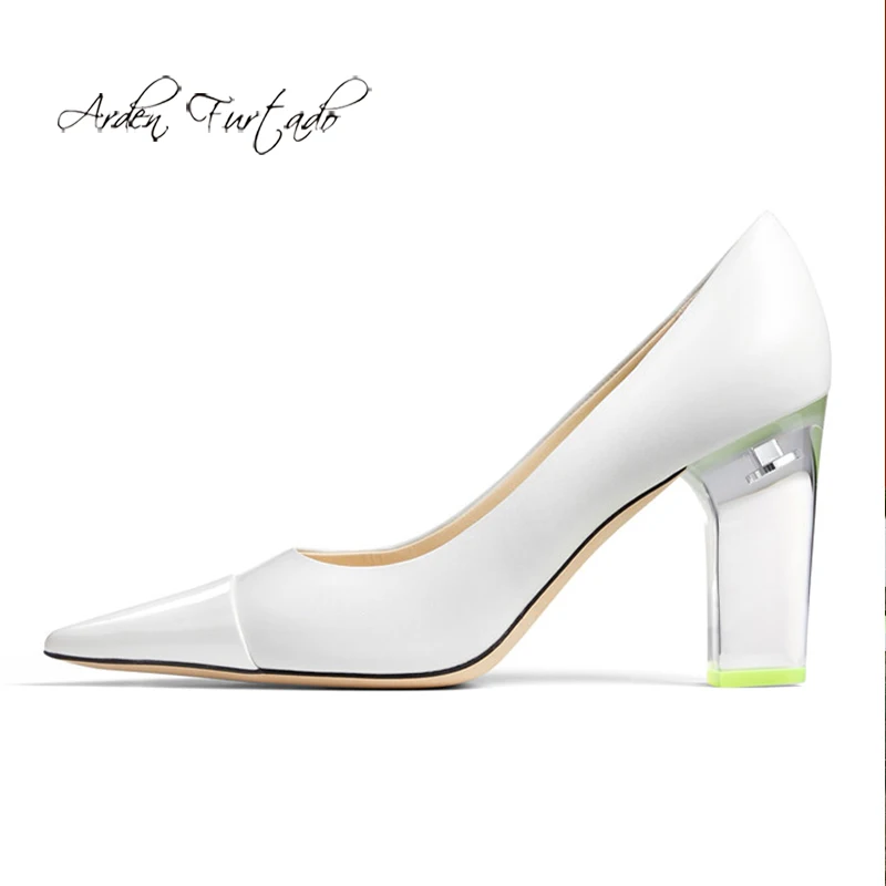 

Arden Furtado Summer Fashion Women's Shoes Pointed Toe Chunky Heels Sexy Elegant Slip-on white silver Pumps Party Shoes size 43