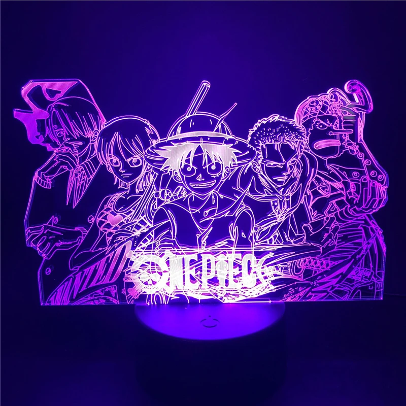 One Piece 3D Visual Lamp LED Night Light Luffy Sanji Zoro Nami Chopper Color Changing Illusion Table Lamp Manga Birthday Gifts