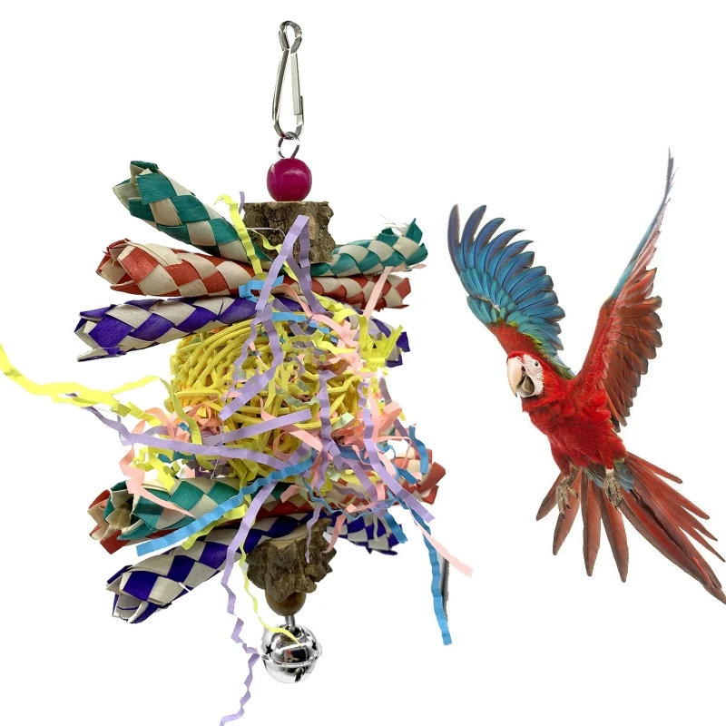 

3Pcs Bird Parrot Shredding Toy Hanging Cage Foraging Vine Paper Chew Rattan Ball 27RF