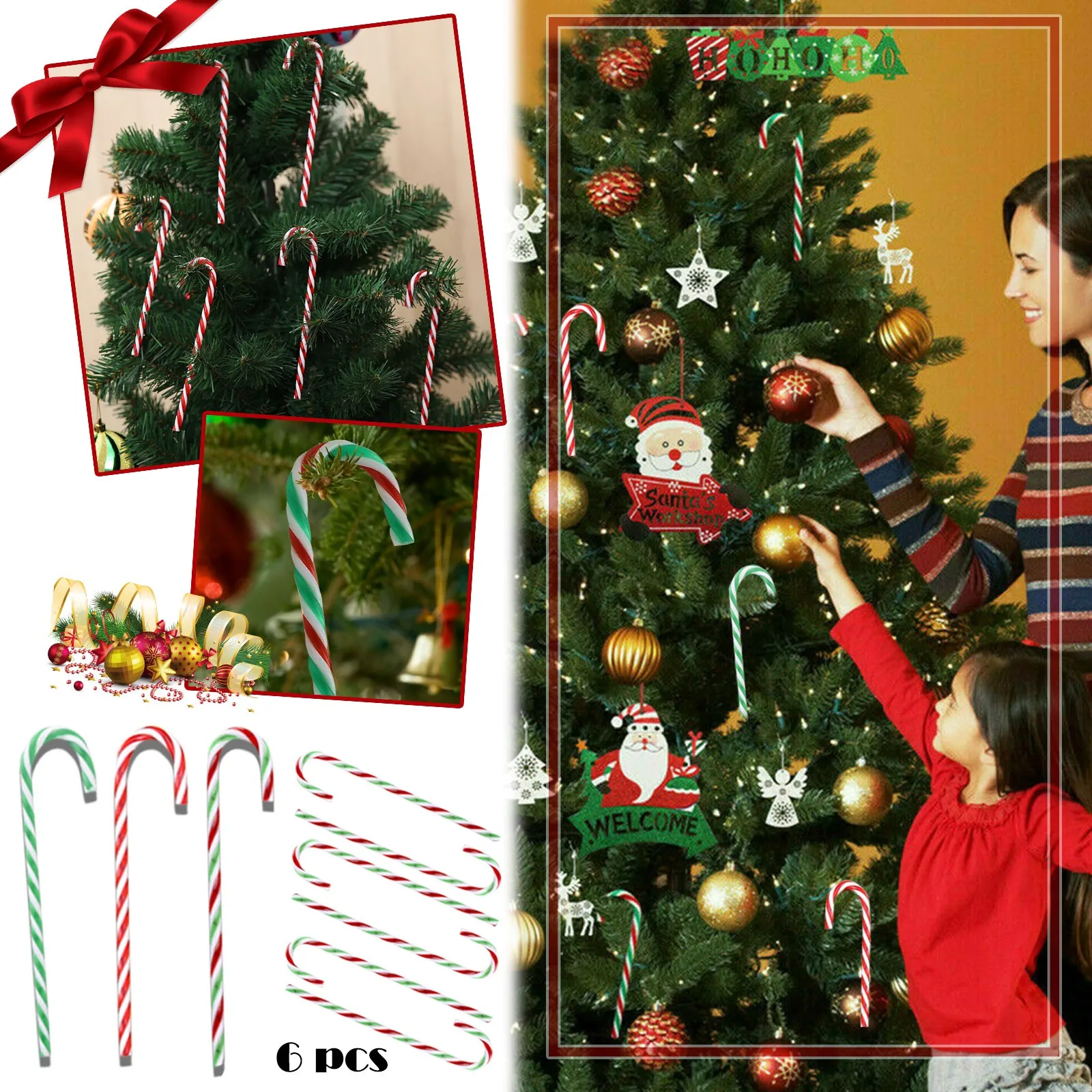 

6pc Christmas Crutch Plastic Candy Cane Ornaments Christmas Tree Hanging Pendant Diy Accessary Xmas Hanging Pendant Party