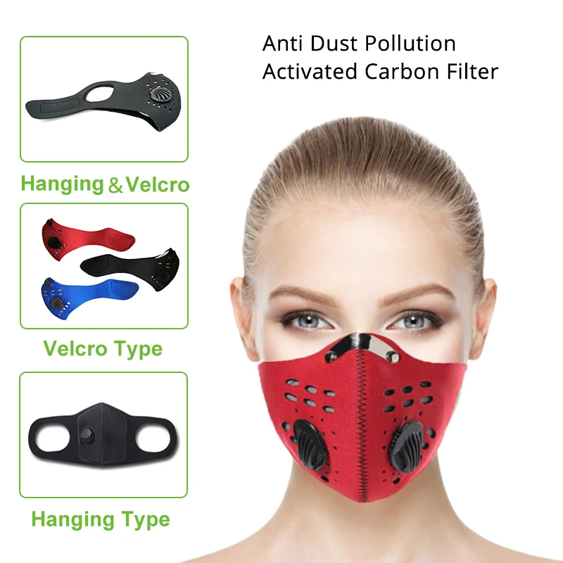 PM2.5 двойной воздушный клапан велосипедные маски для лица фильтр с активированным