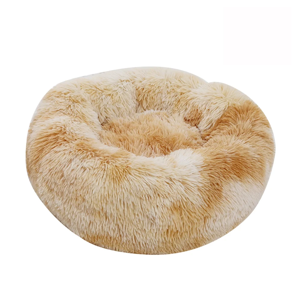 light yellow Теплая круглая кровать для питомца кошки удобное гнездо для питомца собака кошка Моющийся питомник легко чистится кровать для собаки теплый дом для питомца - Цвет: light yellow