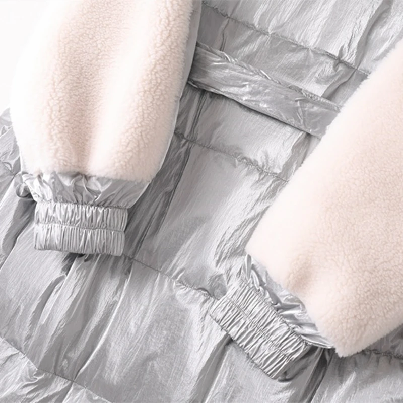 Новая женская одежда пуховые строчки гранулы комбинированный мех шуба короткая