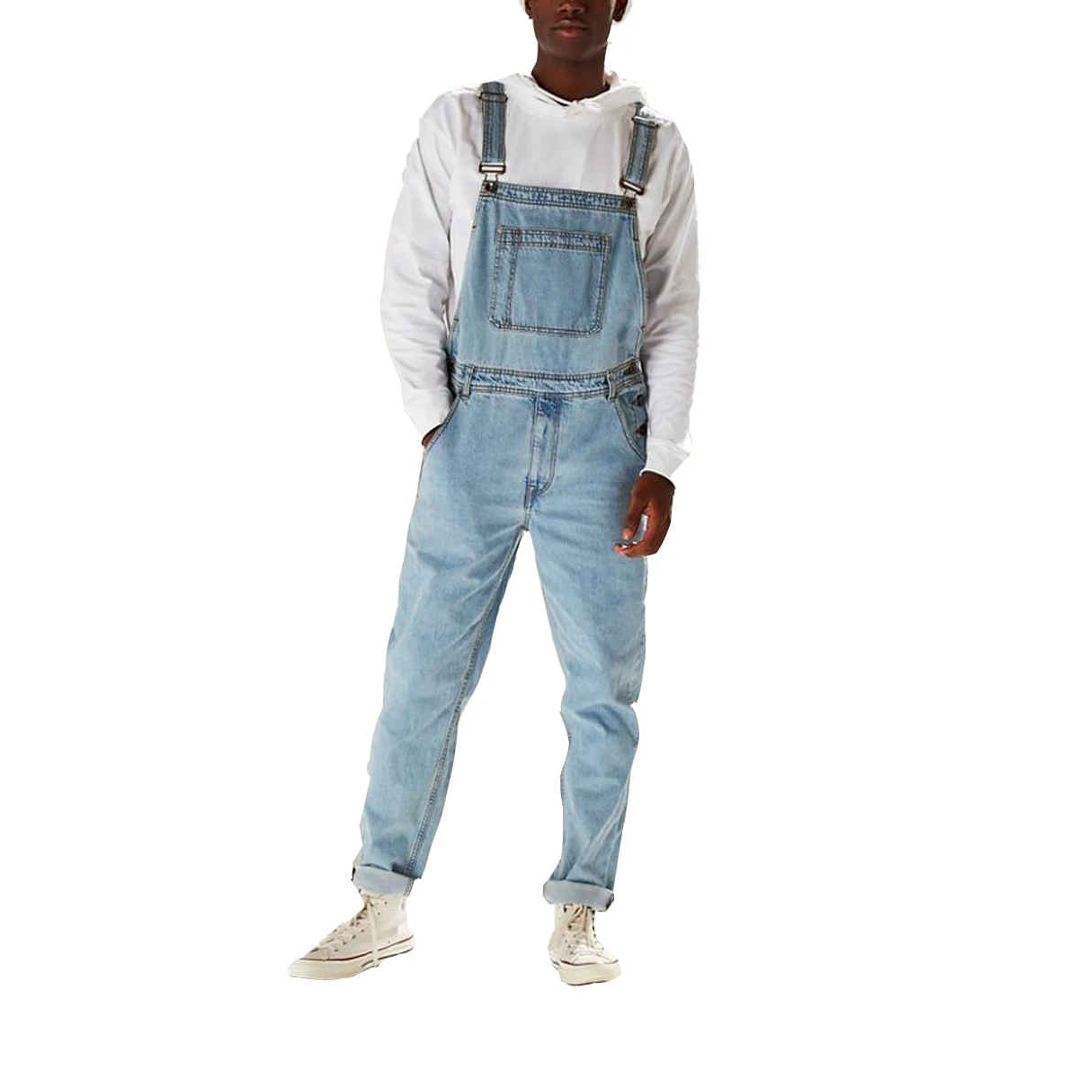 

Summer Light Blue Bib High Waist Jeans Men Fashion Design European American Streetwear Overall Straight Denim Suspender Trousers