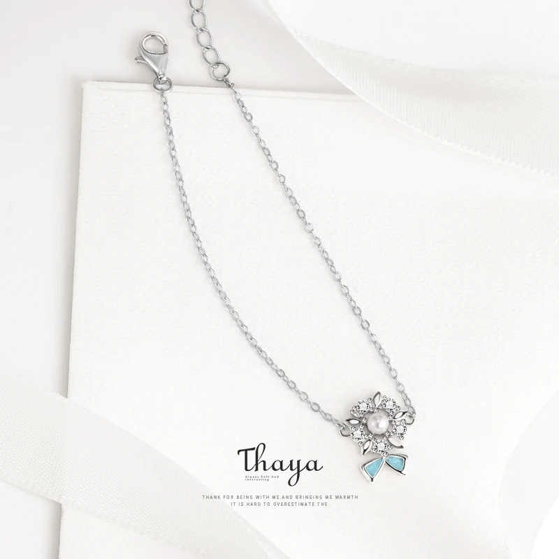 Thaya S925 Silver Bridal Bouquet Bracelets Thin Chain Zircon Handmade For Women Fine Jewelry Charming Bracelet | Украшения и