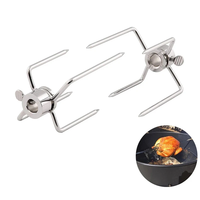 

Stainless Steel Rotisserie Meat Forks Clamp Grill Meatpicks Barbecue Skewer With Locking Screw Quick Adjustment BBQ Tool