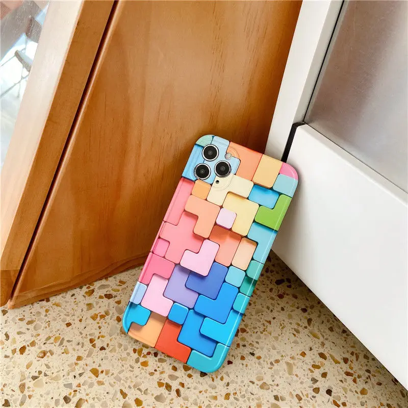 

block Rainbow color Case for iPhone X XR 7 8 Plus 11 Pro Max 12 Pro 11 12mini SE2020 Fashion Anti Falling Mobile Phone Shell