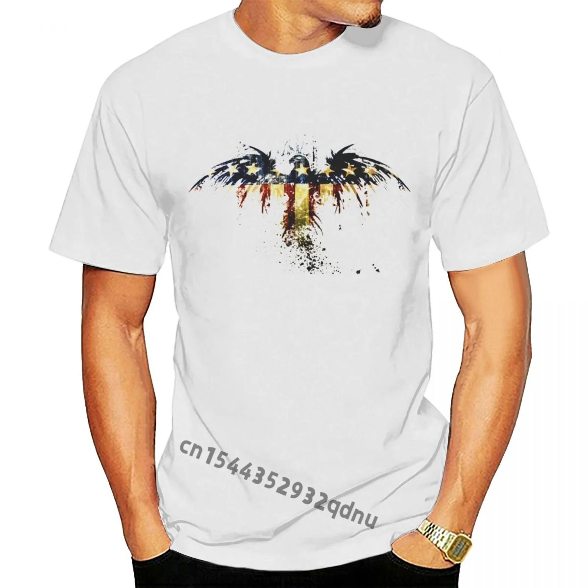 

American Eagle And Flag Unisex T-Shirt Tee Cotton Shirts Cheap Wholesale