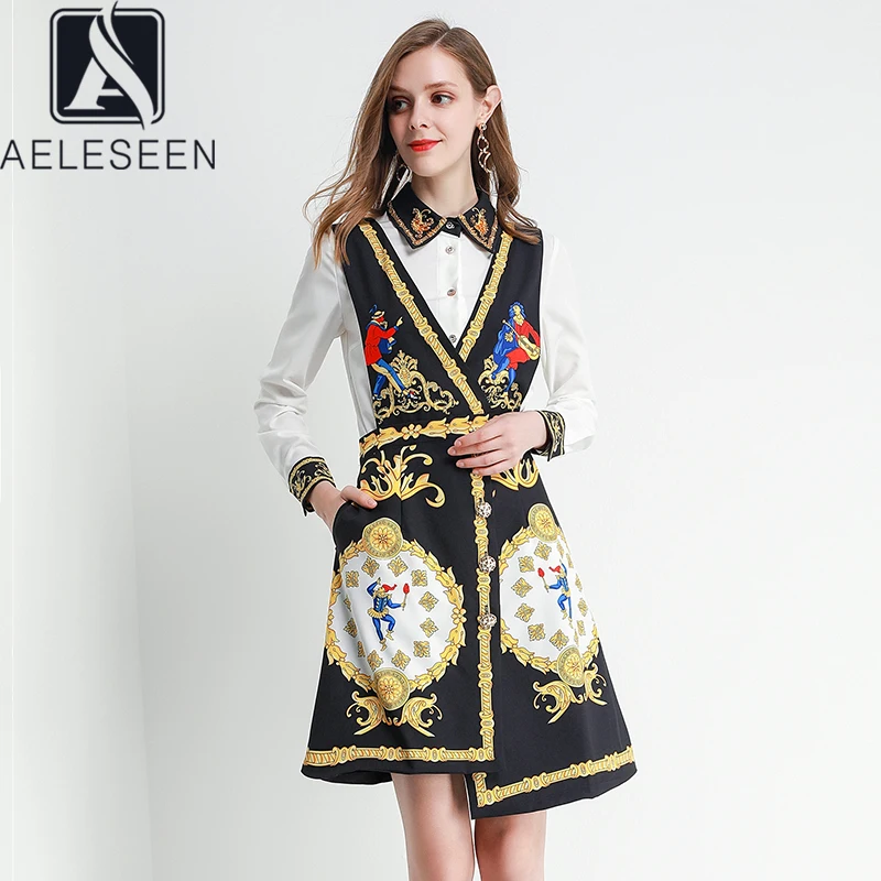 AELESEEN 2020 Весенний Новый подиумный винтажный комплект двойка с принтом роскошный