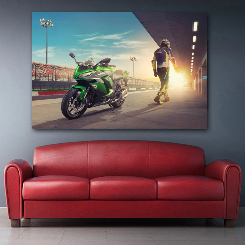 Картина на холсте Мотоцикл kawasaki ninja SuperBike гоночные автомобили шелковые настенные