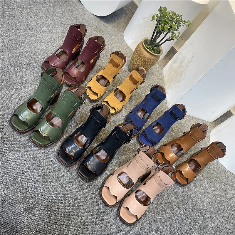 

Летнее платье 2021 взлетно-посадочной полосы Женская обувь высокого качества из натуральной кожи; Сандалии-гладиаторы с вырезами, Винтажная ...