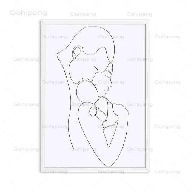 Семейные Портретные линии рисования плакаты абстрактные мама папа ребенок