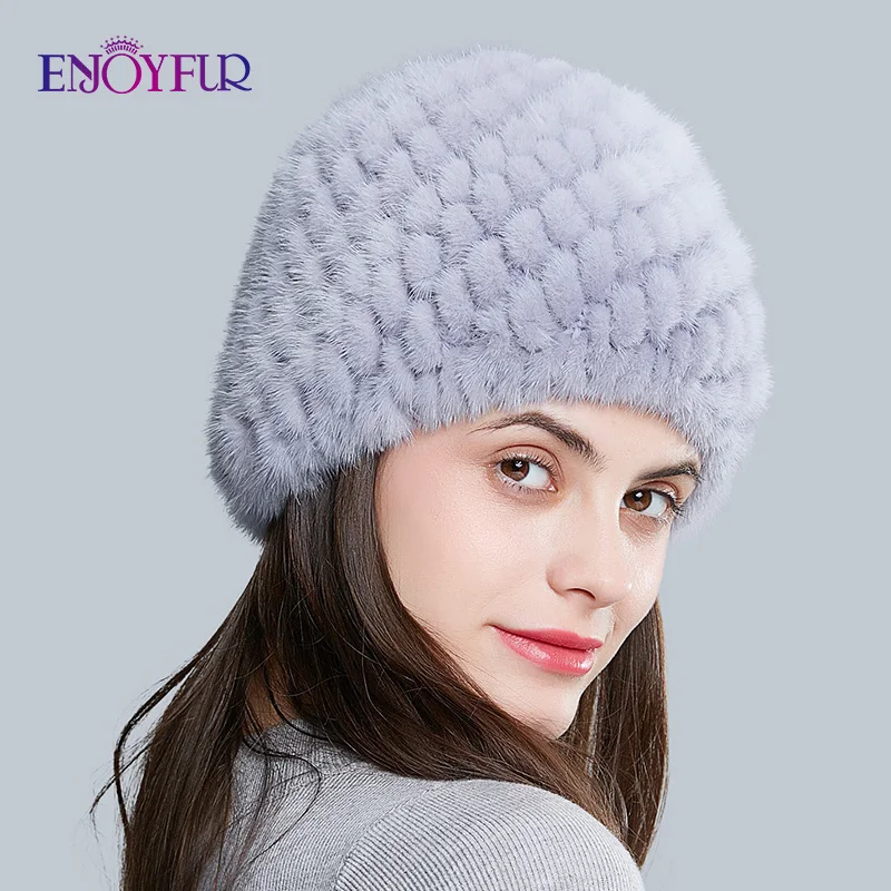 Женская теплая меховая шапка ENJOYFUR, толстая шапка бини из натурального меха норки в форме ананаса на зиму