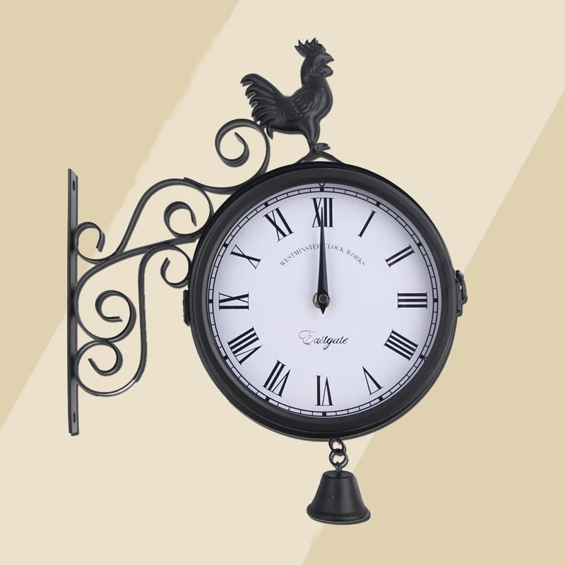 

Double-sided Wall Clock Outdoor Garden Wall Station Clocks Cockerel Retro Home Decor Outdoor Wall Station Clock Sided Cockerel