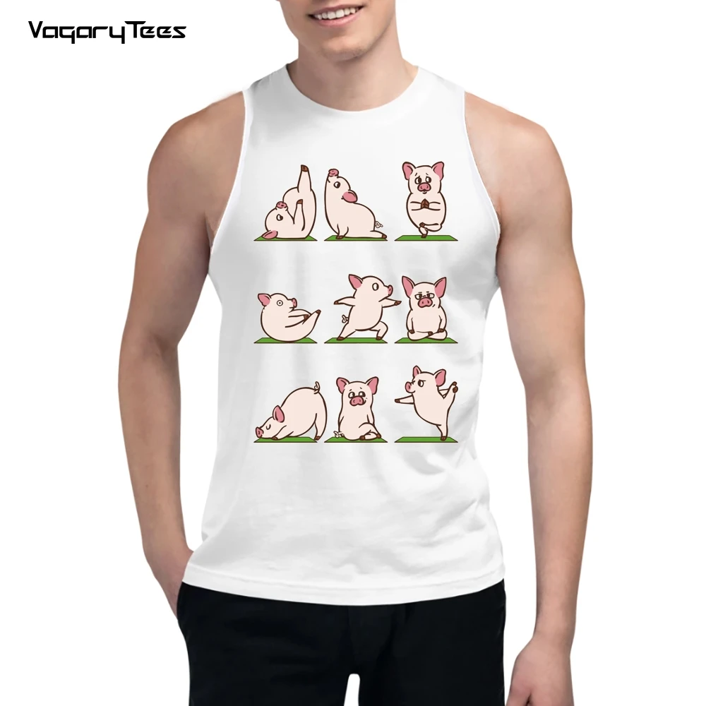 

Летний модный мужской жилет с принтом свинки yo'ga, повседневный жилет без рукавов с круглым вырезом для мужчин, уличная одежда