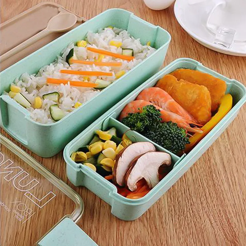 2 слоя японский контейнер для хранения пищи Пшеничная солома Bento Ланч-бокс герметичная микроволновая посуда Ланч-бокс для школьников