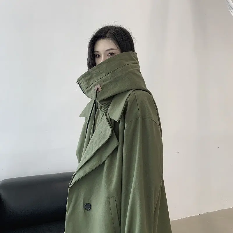 LANMREM Женская Осенняя Новинка оверсайз зеленая Черная куртка индивидуальная ниша