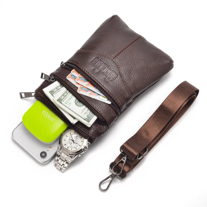 

Men's leather shoulder bag business casual first layer cowhide mobile phone bag multifunctional small messenger bag waist bag
