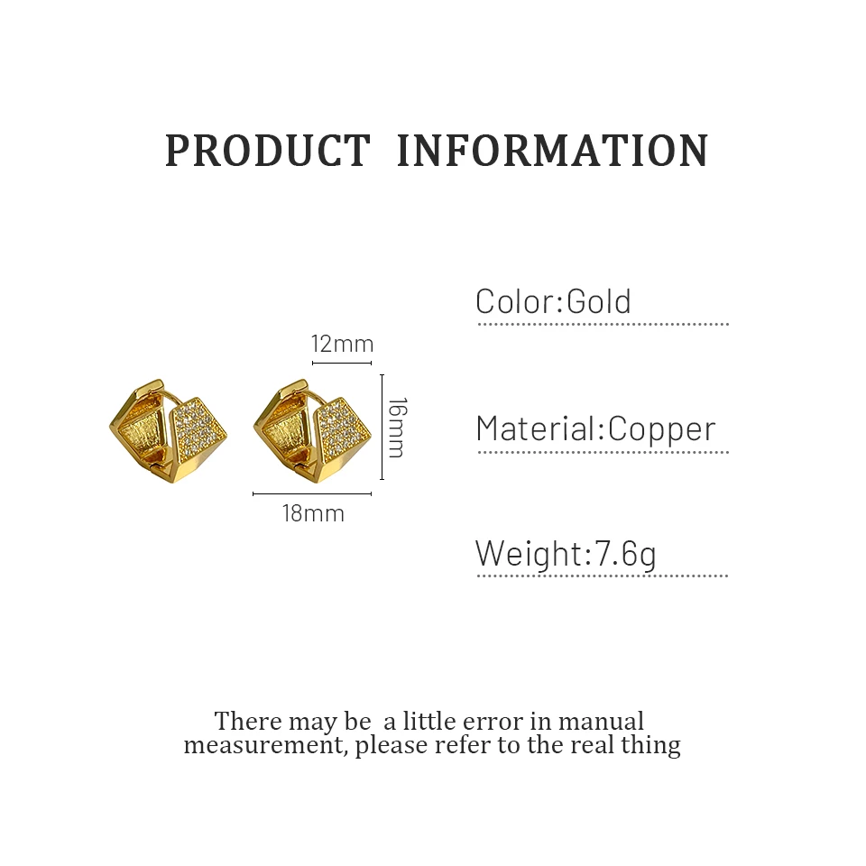 

Monlansher Chunky Geometric Polygon Huggie Earrings Gold Color Copper Pave Zircon Hoop Earrings Minimalist Earrings Jewelry 2021